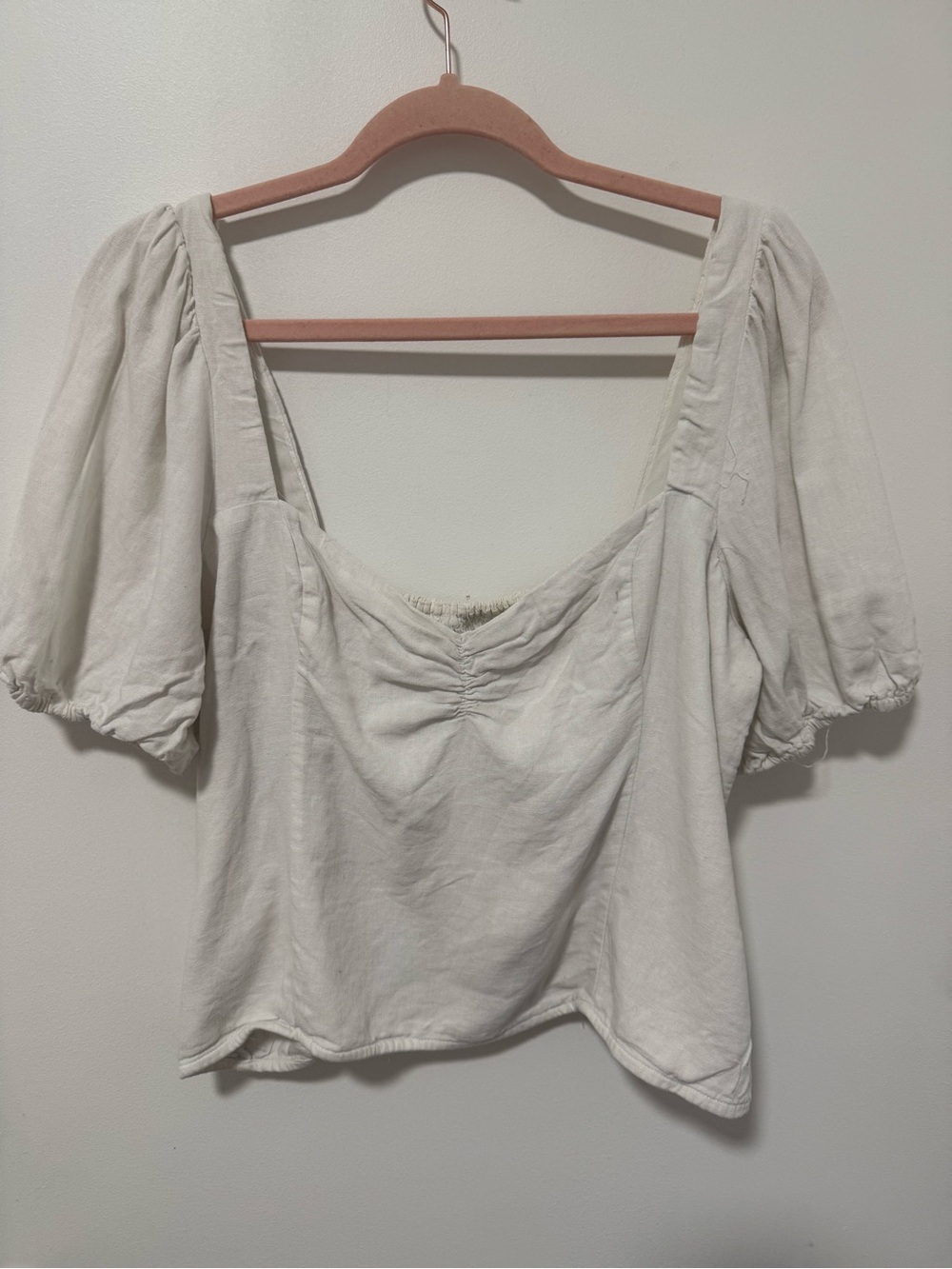 Abercrombie & Fitch Cream Puff-Sleeve Square Neck Blouse